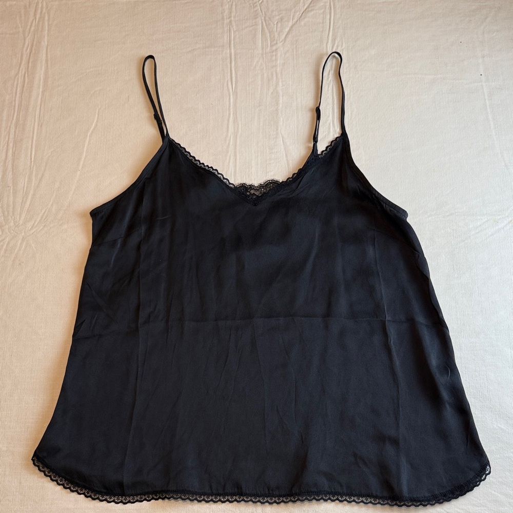 Anthropologie Women's Black Silk Camisole Lace Detail Size M NWT